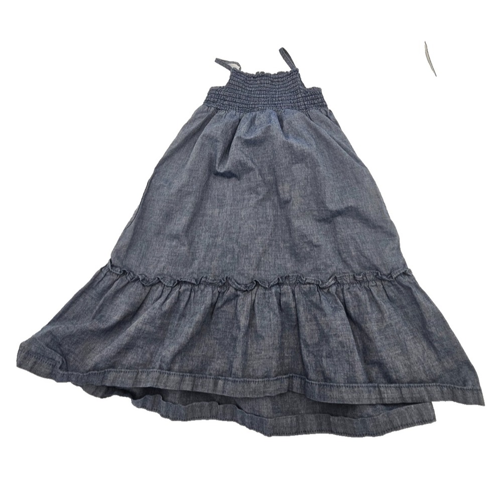 Faded Glory Girls Chambray Dress Blue Smocked Sleeveless Ruffle Hem Cottagecore